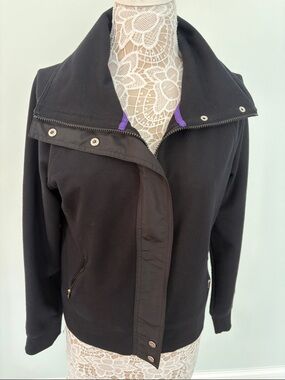 L-RL Lauren Active Women Ralph Lauren Black Track Jacket with Purple Trim Size M